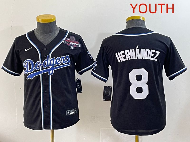Youth 2025 Los Angeles Dodgers 8 Hernandez Black Three generations Fashion Nike MLB Jersey style 9